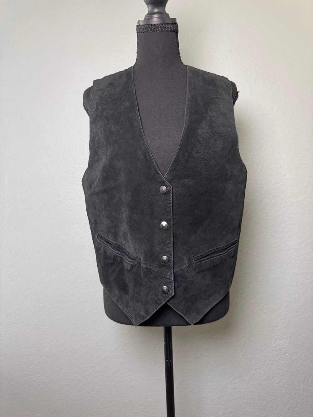 Mariah Black Genuine Suede Leather Snap Vest Womens M Western Cowboy Y2K Moto